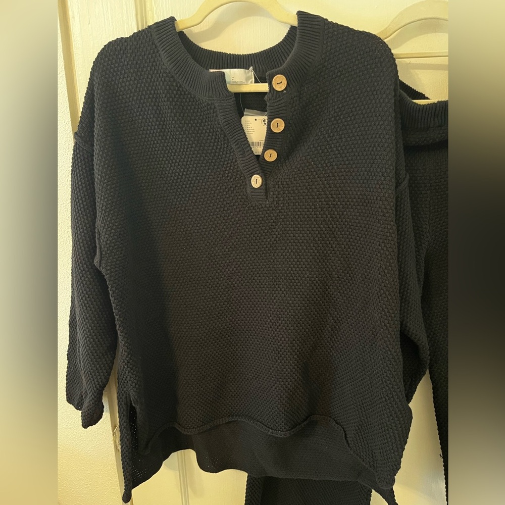 Free People Black Knit Button Henley Sweater Set - Picture 4 of 4